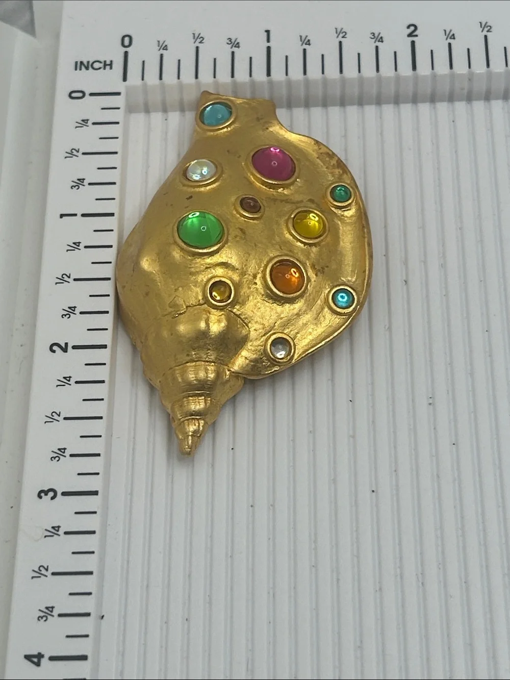 Vintage JJ Park Lane Gold-tone Shell Brooch with Multicolor Cabochons